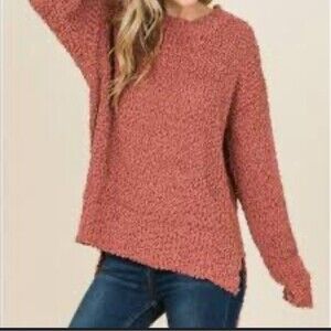 Listicle Sweater Womens Small Rust Orange Textured Popcorn Cozy Pullover Harvest
